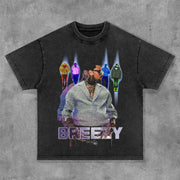 11:11 Chris Brown Print Washed Short Sleeve T-Shirt