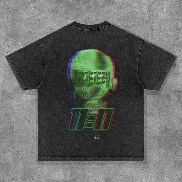 11:11 Chris Brown Print Washed Short Sleeve T-Shirt