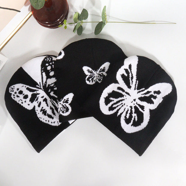 Two-color butterfly knitted hat, fashionable and versatile hat