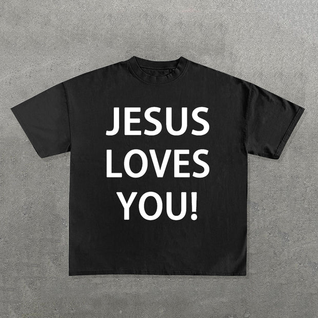 Jesus Loves You Print Short Sleeve T-Shirt