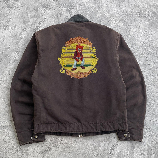 Letter Music Album Printed Long Sleeve Zipper Multi-Pocket Jacket