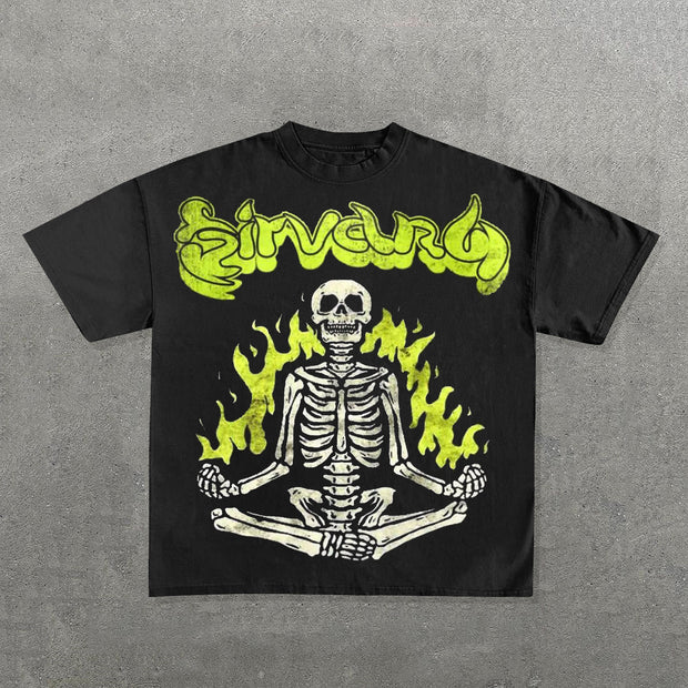 Meditation Skull Print Short Sleeve T-Shirt