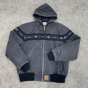 Retro ethnic pattern contrast color zipper long sleeve lined jacket