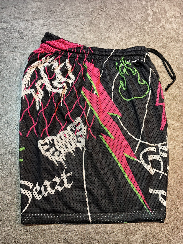 Fashion Retro Printed Mesh Shorts