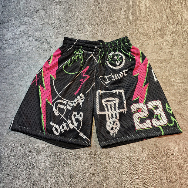 Fashion Retro Printed Mesh Shorts