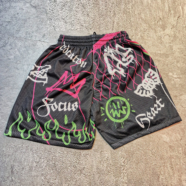 Fashion Retro Printed Mesh Shorts