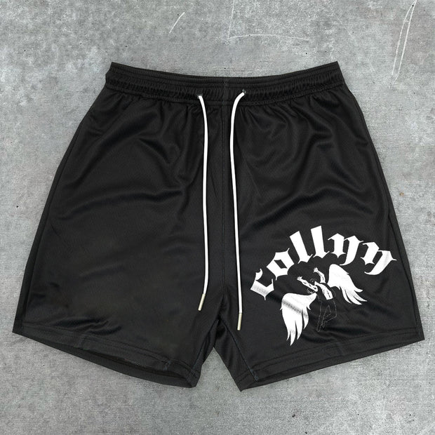 Trendy retro angel print shorts