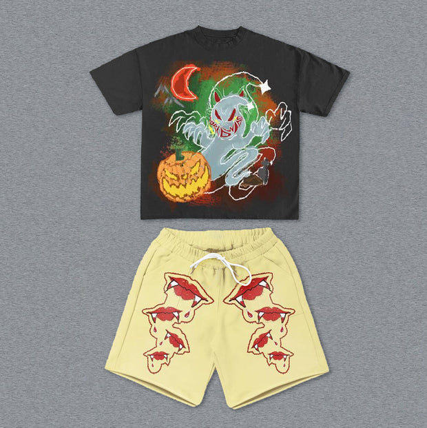 Casual Comfortable Printed Short Sleeve Shorts Set