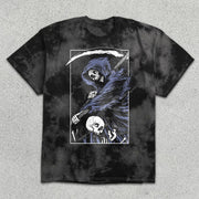 Skull Print Tie-Dye Short Sleeve T-Shirt