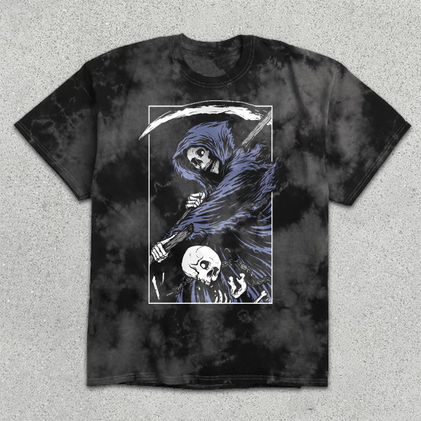 Skull Print Tie-Dye Short Sleeve T-Shirt