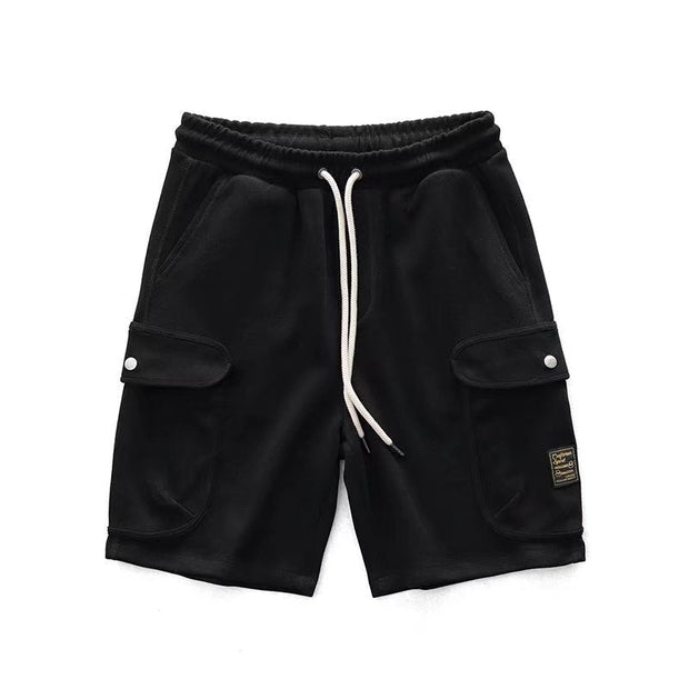 Simple contrast color stitching loose straight drape five-point sweatpants