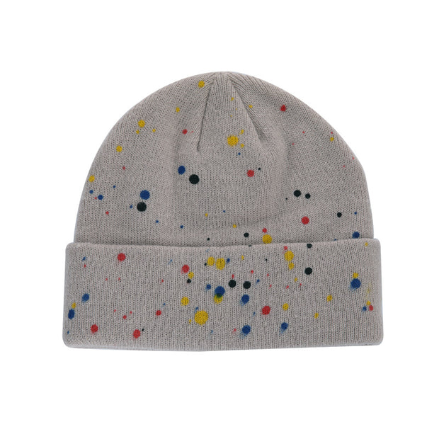Spray-painted colorful polka dot graffiti wool knitting hat