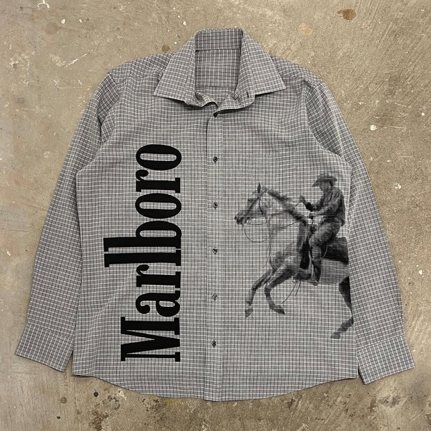 Letters Plaid Print Button Long Sleeve Shirt