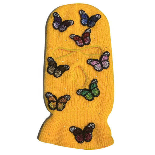Three-dimensional bow tie rhinestone thermal knitted hat ski mask