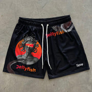 Vintage Medusa Print Stretch Shorts