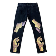 Vintage print loose black cow jeans