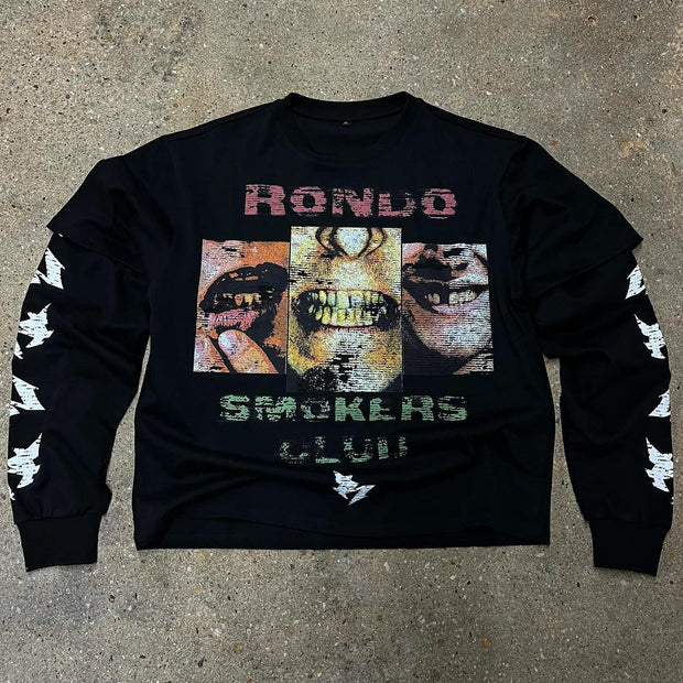 Don't Smoking Fake Two Piece Casual Street Long Sleeve T-Shirt