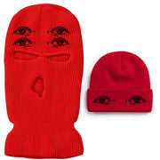 Eyes three-hole couple knit hat