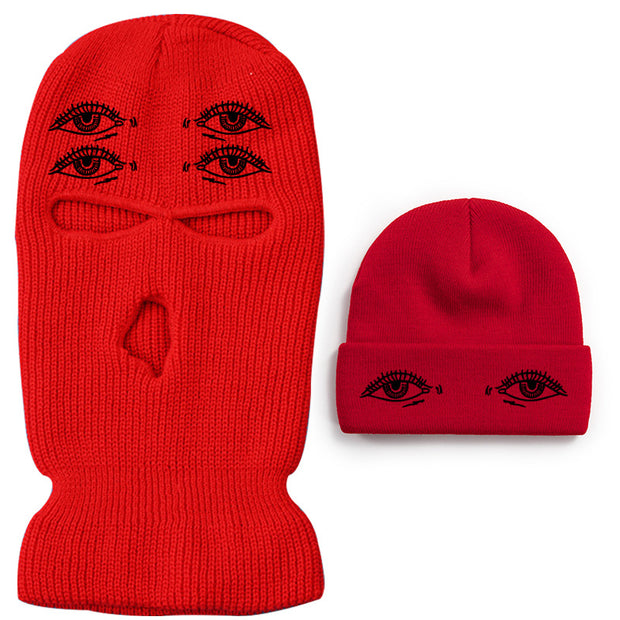 Eyes three-hole couple knit hat