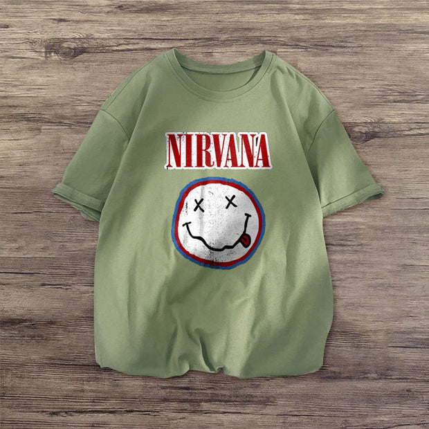 Casual fashion smiley face print short-sleeved T-shirt