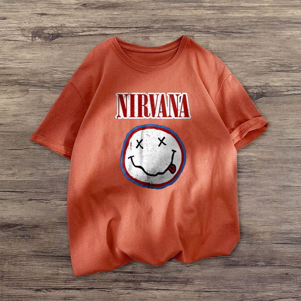 Casual fashion smiley face print short-sleeved T-shirt