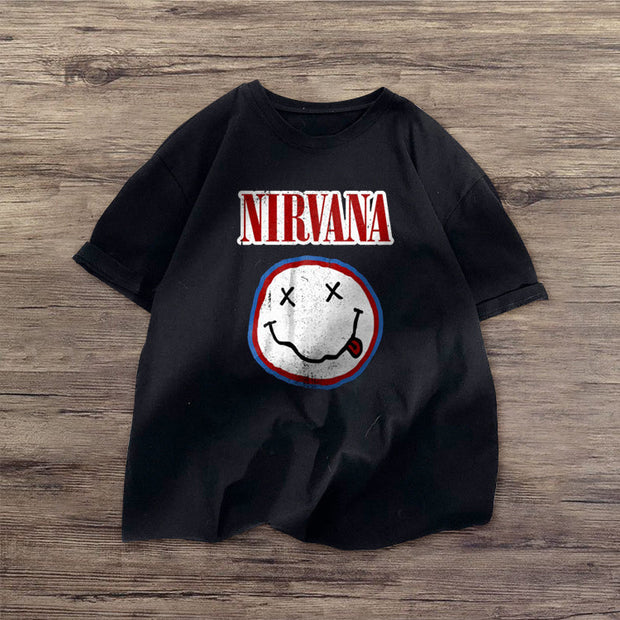 Casual fashion smiley face print short-sleeved T-shirt