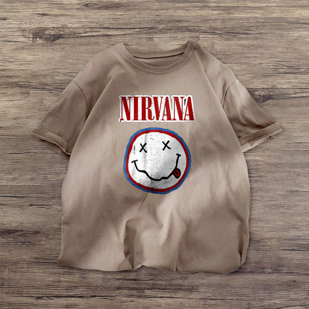 Casual fashion smiley face print short-sleeved T-shirt