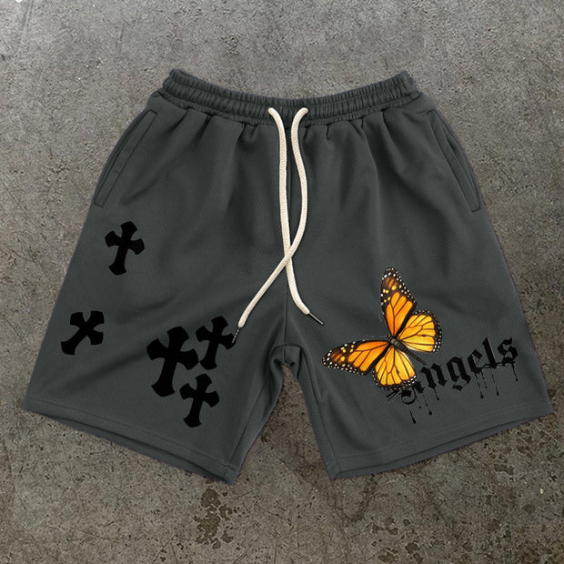 Cross Vintage Print Casual Street Shorts