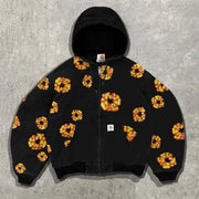 Vintage print distressed fleece jacket