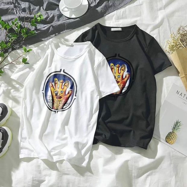 Retro print casual short-sleeved T-shirt