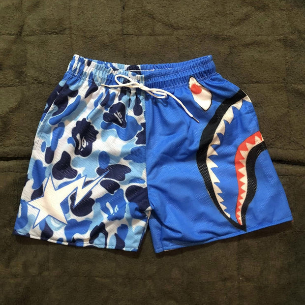Camouflage Shark Print Mesh Shorts