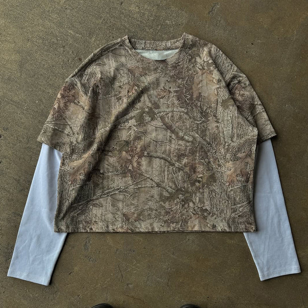 Fake Two Camouflage Print Long Sleeve T-Shirt