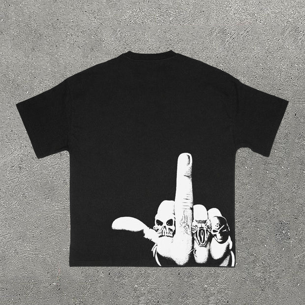 Skull Gesture Print Short Sleeve T-Shirt