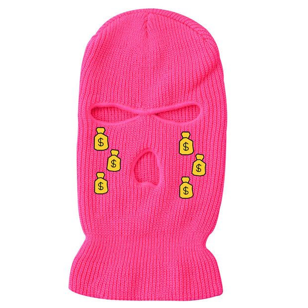 Tears of money embroidered three-hole hat warm ski mask