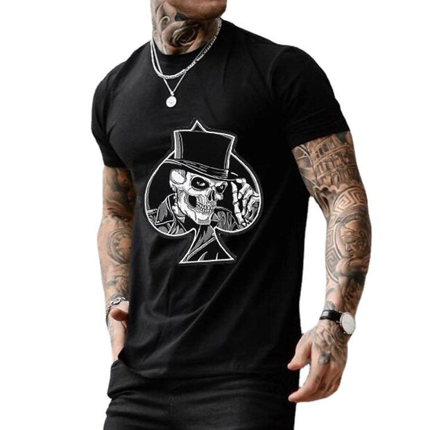 Casual round neck short sleeve printed long pullover men's T-shirt