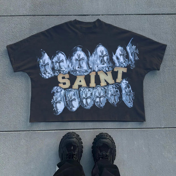 Teeth Saint Print Short Sleeve T-Shirt