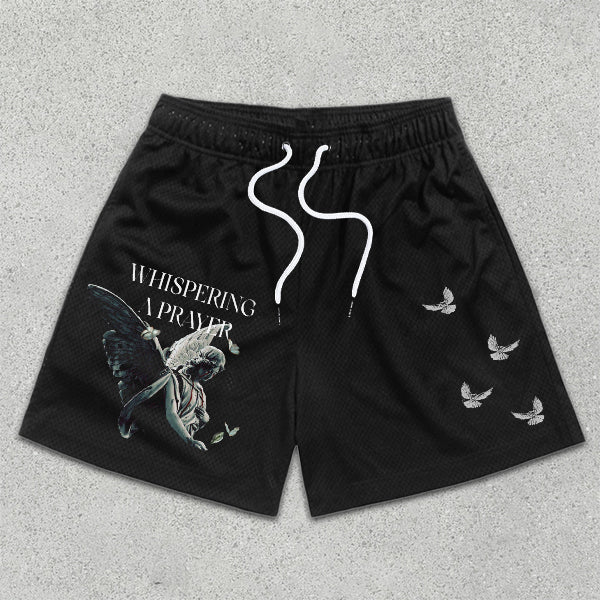 Angel Graphic Print Elastic Shorts