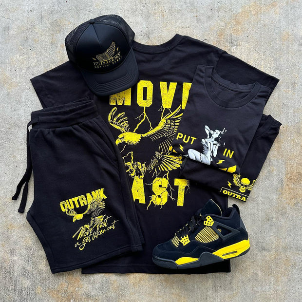 Fashion personality street style printed T-shirt shorts two-piece set