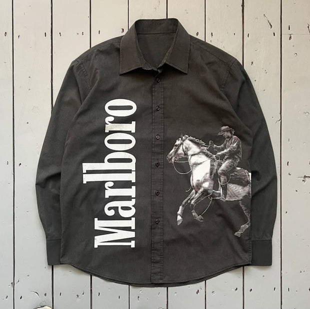 Casual Letters Print Button Long Sleeve Shirt