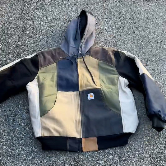 Retro hooded jacket with contrasting digital print lining