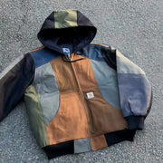 Retro hooded jacket with contrasting digital print lining