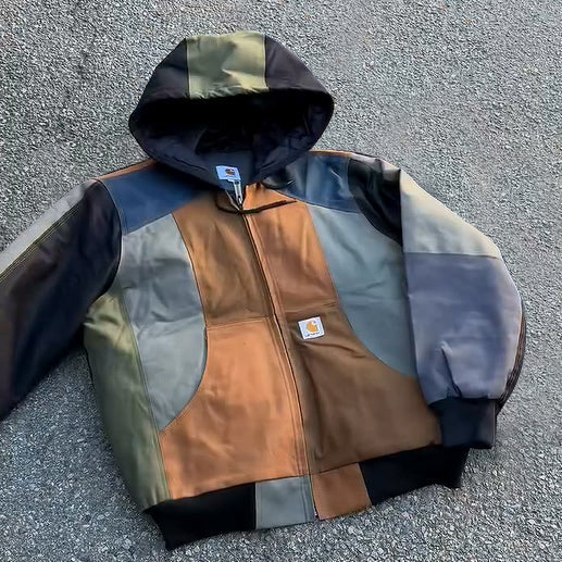 Retro hooded jacket with contrasting digital print lining