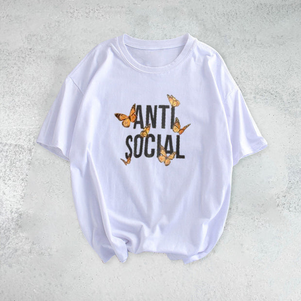 Retro casual butterfly short sleeve T-shirt