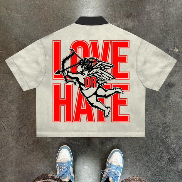 Casual personalized angel print lapel shirt