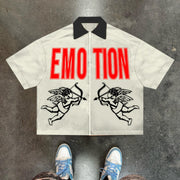 Casual personalized angel print lapel shirt