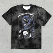 Skull Print Tie-Dye Short Sleeve T-Shirt