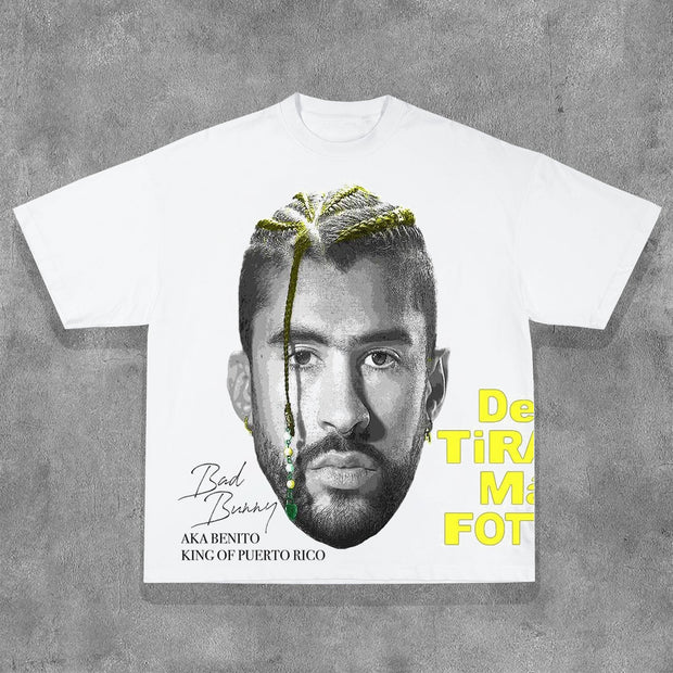 Basic Character Portrait Print Short Sleeve T-Shirt