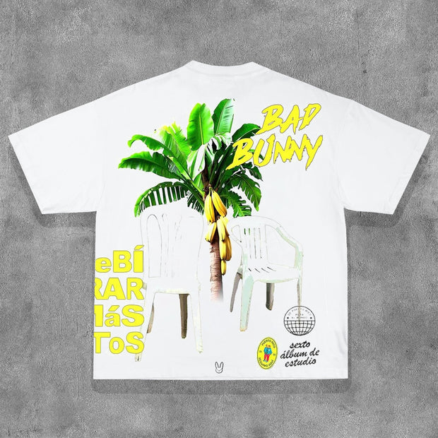 Basic Character Portrait Print Short Sleeve T-Shirt