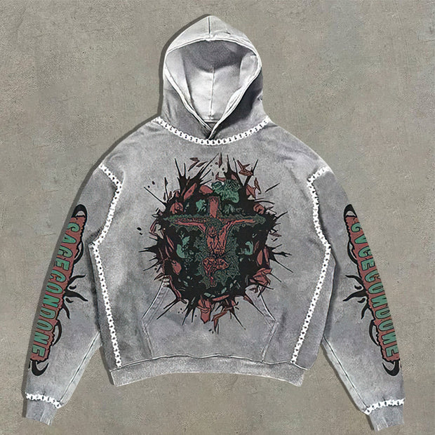 Fashion retro print hoodie