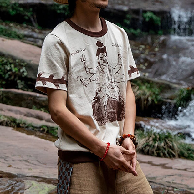 Retro print outdoor casual short-sleeved T-shirt